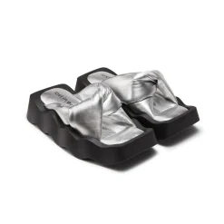 Lost In Echo Square Toe Wavy Bottom Kink Slippers Silver