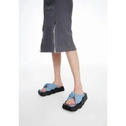 Lost In Echo Square Toe Wavy Bottom Kink Slippers Blue