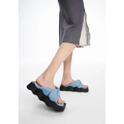 Lost In Echo Square Toe Wavy Bottom Kink Slippers Blue