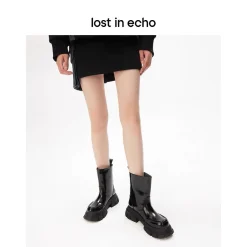Lost In Echo Wide Heel Leather Boots Black