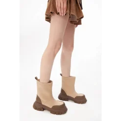 Lost In Echo Wide Heel Leather Boots Sand