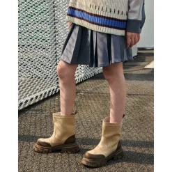 Lost In Echo Wide Heel Leather Boots Sand