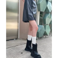 Lost In Echo Wide Heel Leather Boots Black