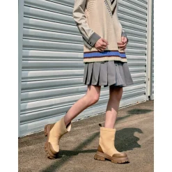 Lost In Echo Wide Heel Leather Boots Sand