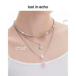Lost In Echo Yetti Balloons Three-Layer Necklace Pink