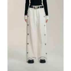 MacyMccoy Butterfly Printed Wide-Leg Denim Pants White
