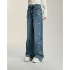 MacyMccoy Butterfly Printed Wide-Leg Denim Pants Blue