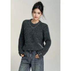 MacyMccoy Chain Loose Knit Sweater Gray