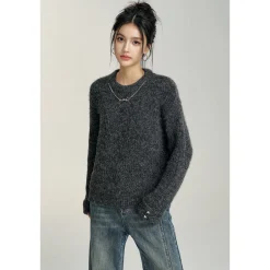 MacyMccoy Chain Loose Knit Sweater Gray