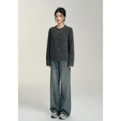 MacyMccoy Chain Loose Knit Sweater Gray