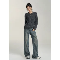 MacyMccoy Chain Loose Knit Sweater Gray