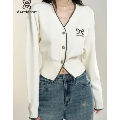 MacyMccoy Color Blocked Bow Knit Cardigan