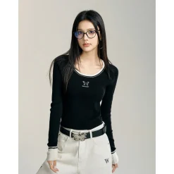 MacyMccoy Color Blocked Knit Top Black