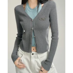 MacyMccoy Fake-2-Piece Color Blocked Knit Top Gray