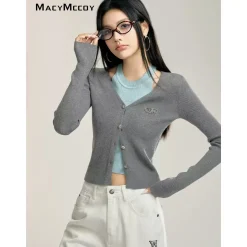 MacyMccoy Fake-2-Piece Color Blocked Knit Top Gray