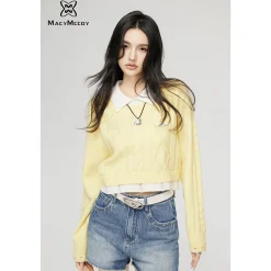 MacyMccoy Fake-2-Piece Frayed Edge Sweater
