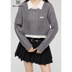 MacyMccoy Fake-2-Piece Frayed Edge Sweater