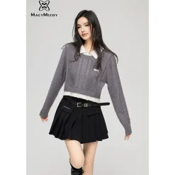 MacyMccoy Fake-2-Piece Frayed Edge Sweater