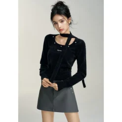 MacyMccoy Faux Mink Rivet Slim Knit Top Black
