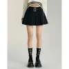 MacyMccoy High-Waist Belt A-Line Pleated Skirt Black