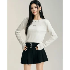 MacyMccoy High-Waist Belt A-Line Pleated Skirt Black