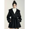MacyMccoy Lace-Up Hooded Tweed Coat Black