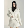 MacyMccoy Lace-Up Hooded Tweed Coat White