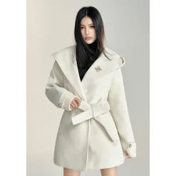 MacyMccoy Lace-Up Hooded Tweed Coat White
