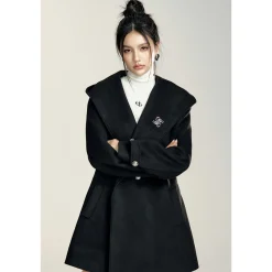MacyMccoy Lace-Up Hooded Tweed Coat Black