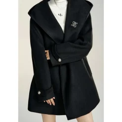 MacyMccoy Lace-Up Hooded Tweed Coat Black