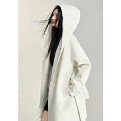 MacyMccoy Lace-Up Hooded Tweed Coat White
