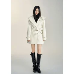 MacyMccoy Lace-Up Hooded Tweed Coat White