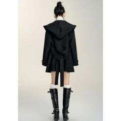MacyMccoy Lace-Up Hooded Tweed Coat Black