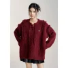 MacyMccoy Lace-Up Raw Edge Silhouette Sweater Red