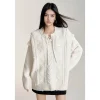 MacyMccoy Lace-Up Raw Edge Silhouette Sweater White