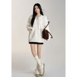 MacyMccoy Lace-Up Raw Edge Silhouette Sweater White