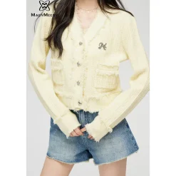 MacyMccoy Logo Destroyed Tassel Knit Cardigan