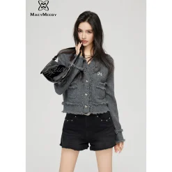 MacyMccoy Logo Destroyed Tassel Knit Cardigan