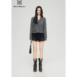 MacyMccoy Logo Destroyed Tassel Knit Cardigan