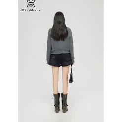MacyMccoy Logo Destroyed Tassel Knit Cardigan