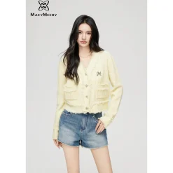 MacyMccoy Logo Destroyed Tassel Knit Cardigan