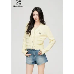 MacyMccoy Logo Destroyed Tassel Knit Cardigan