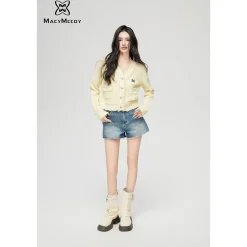 MacyMccoy Logo Destroyed Tassel Knit Cardigan