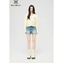 MacyMccoy Logo Destroyed Tassel Knit Cardigan