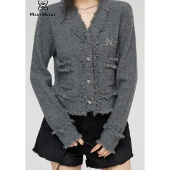 MacyMccoy Logo Destroyed Tassel Knit Cardigan