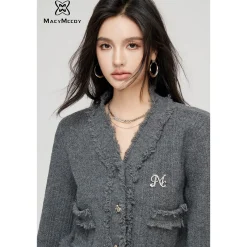 MacyMccoy Logo Destroyed Tassel Knit Cardigan