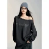 MacyMccoy Off-Shoulder Rivet Loose Sweater Top