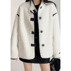 MacyMccoy Patchwork Leather Fleece Jacket White