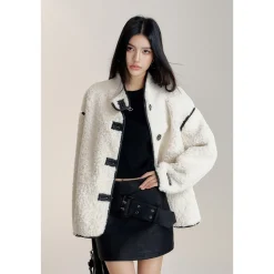 MacyMccoy Patchwork Leather Fleece Jacket White