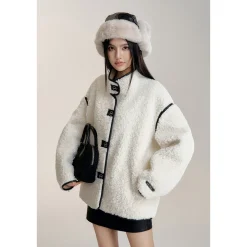 MacyMccoy Patchwork Leather Fleece Jacket White